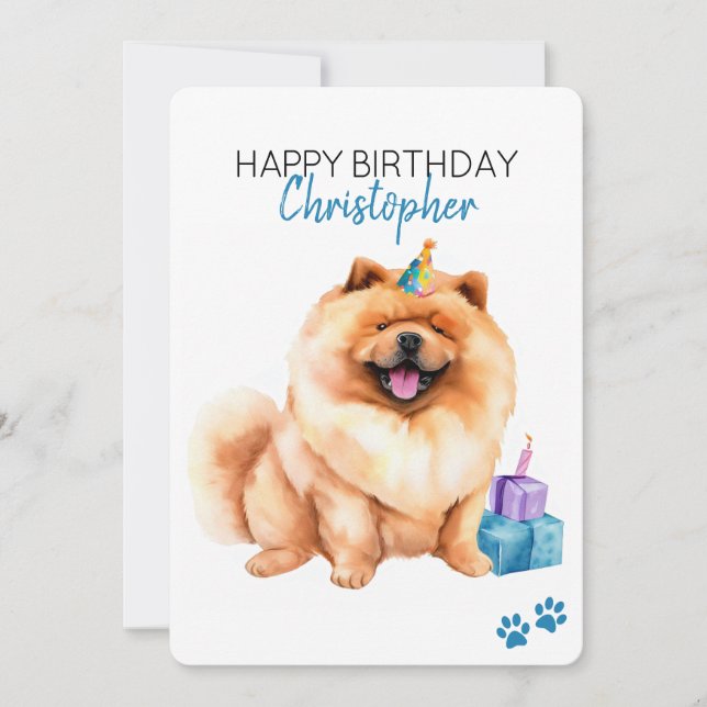 Chow Chow Dog Personalized Happy Birthday Flat Card (Front)