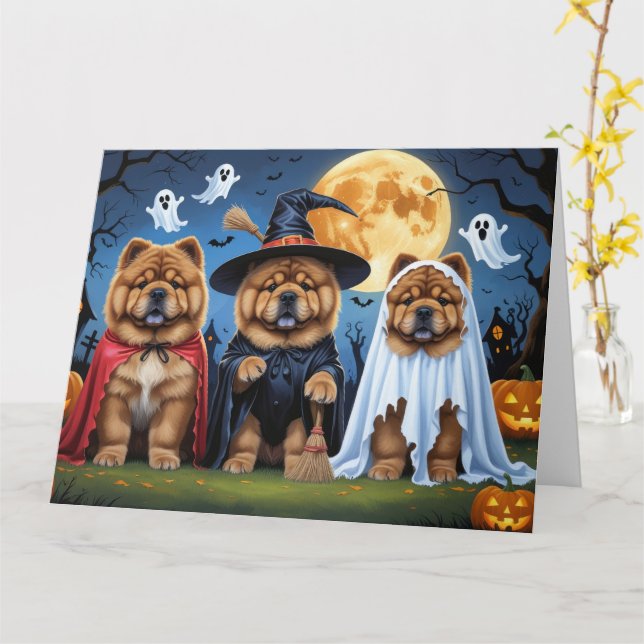 Chow Chow Dog Pumpkin Halloween Funny  Card (Yellow Flower)
