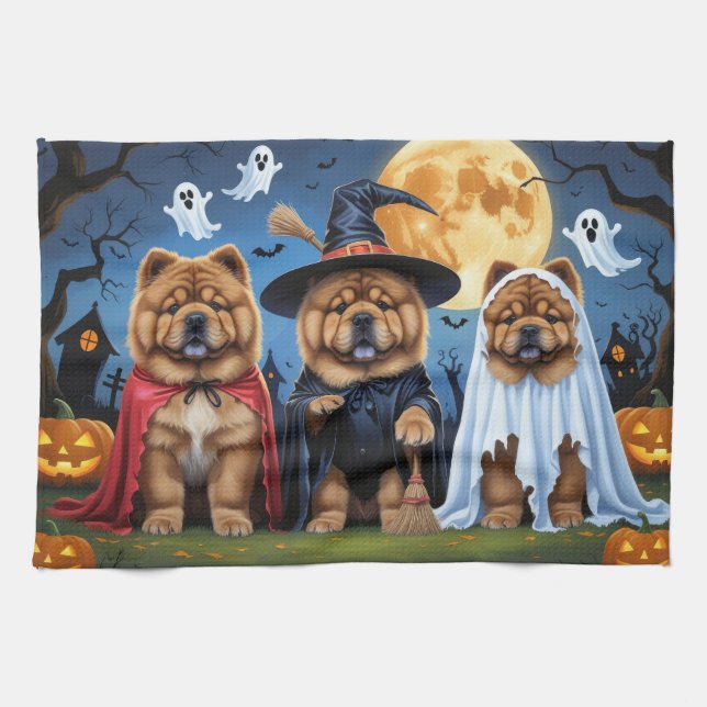 Chow Chow Dog Pumpkin Halloween Funny  Kitchen Towel (Horizontal)