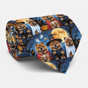 Chow Chow Dog Pumpkin Halloween Funny  Neck Tie