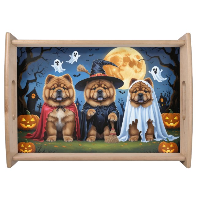 Chow Chow Dog Pumpkin Halloween Funny  Serving Tray (Front)
