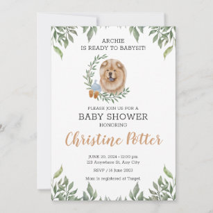 Chow Chow Dog Puppy Greenery Boho Baby Shower Invitation