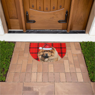 Chow Chow Dog Red Seasonal Plaid Holiday Doormat