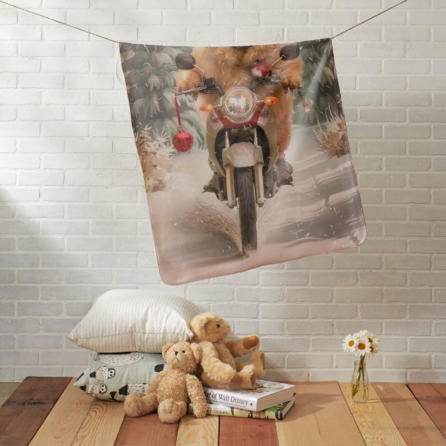 Chow Chow Dog Riding Motorcycle Christmas Baby Blanket (In Situ)