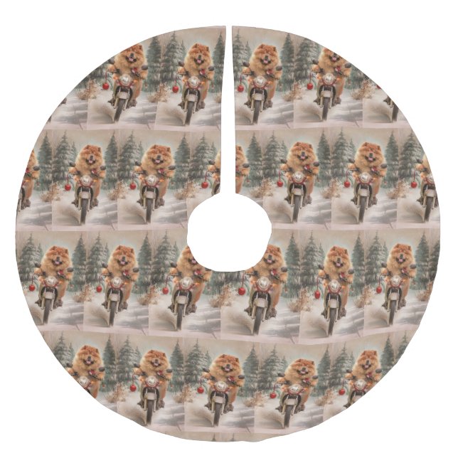 Chow Chow Dog Riding Motorcycle Christmas Brushed Polyester Tree Skirt (Front)