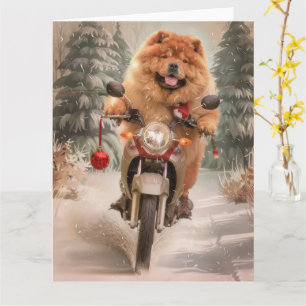 Chow Chow Dog Riding Motorcycle Christmas Card
