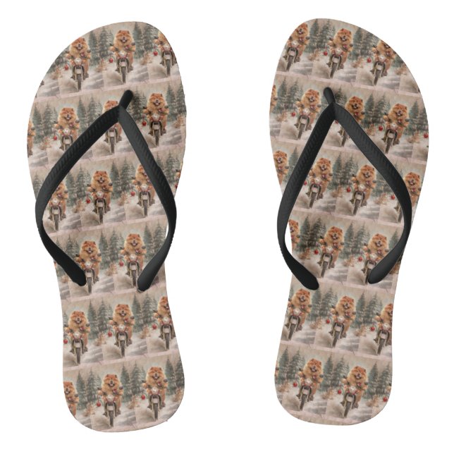 Chow Chow Dog Riding Motorcycle Christmas Flip Flops (Footbed)
