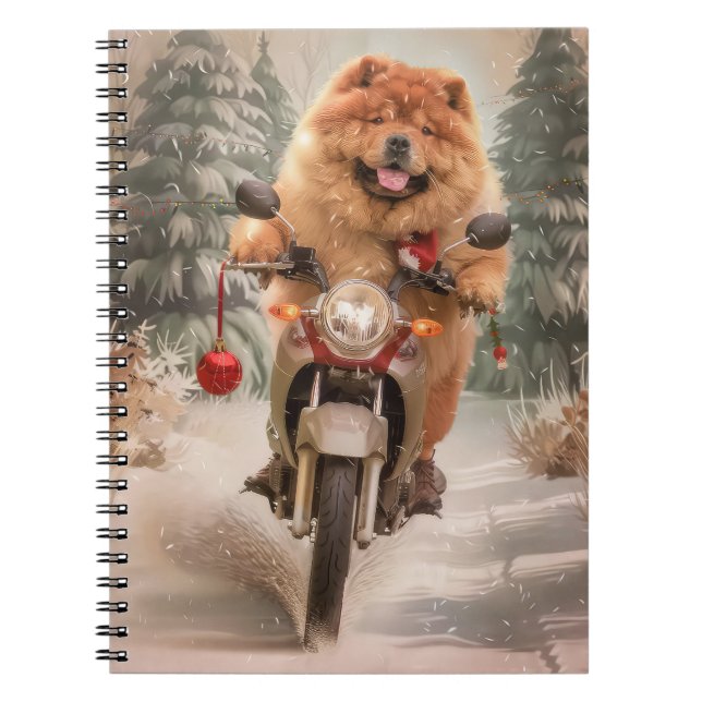 Chow Chow Dog Riding Motorcycle Christmas Notebook (Front)