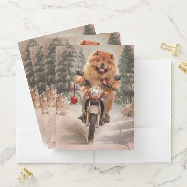 Chow Chow Dog Riding Motorcycle Christmas Pocket Folder (In Situ)
