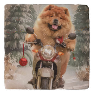 Chow Chow Dog Riding Motorcycle Christmas Trivet