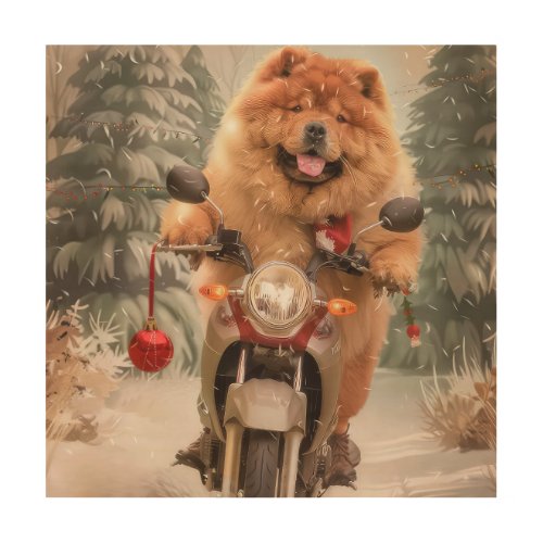 Chow Chow Dog Riding Motorcycle Christmas Wood Wall Art