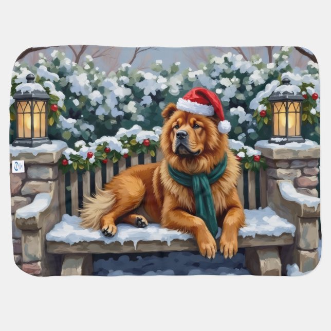Chow Chow Dog Serene Winter Garden Christmas Art Baby Blanket (Back Horizontal)