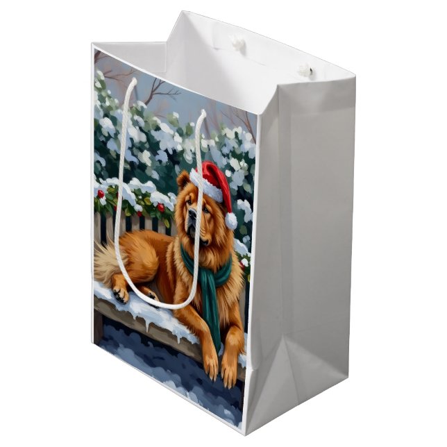 Chow Chow Dog Serene Winter Garden Christmas Art Medium Gift Bag (Front Angled)
