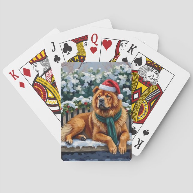 Chow Chow Dog Serene Winter Garden Christmas Art Poker Cards (Back)