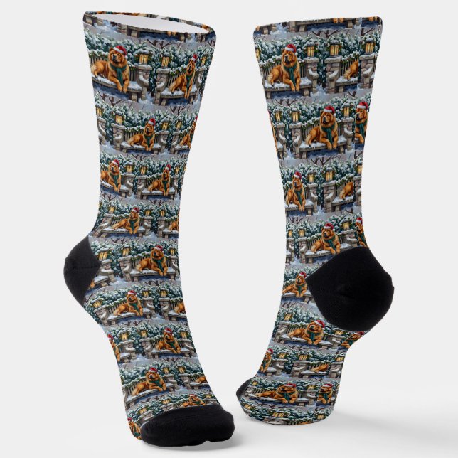Chow Chow Dog Serene Winter Garden Christmas Art Socks (Angled)