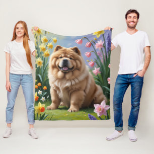 Chow Chow Dog Spring Flowers Painting  Fleece Blanket