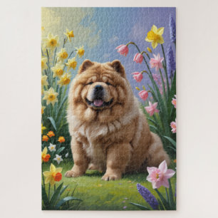 Chow Chow Dog Spring Flowers Painting Jigsaw Puzzle