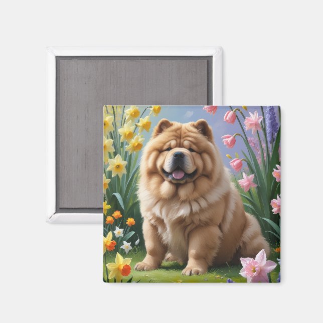 Chow Chow Dog Spring Flowers Painting  Magnet (Front/Back)