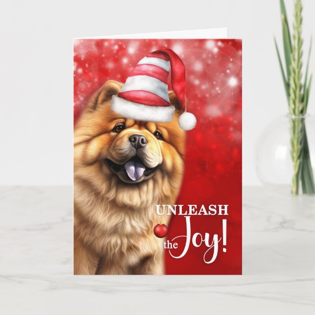 Chow Chow Dog Unleash the Joy Christmas Holiday Card (Front)