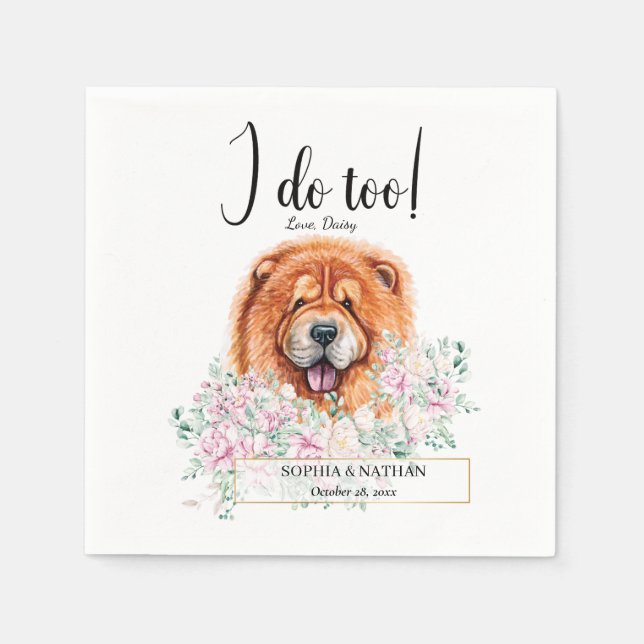Chow Chow Dog Wedding Cocktail Napkins (Front)