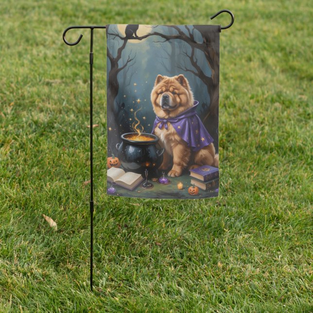 Chow Chow Dog Whimsical Halloween Painting Garden Flag (In SItu)