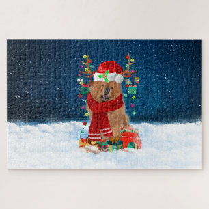 Chow Chow dog with Christmas gifts Jigsaw Puzzle