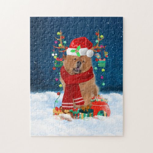 Chow Chow dog with Christmas gifts Jigsaw Puzzle