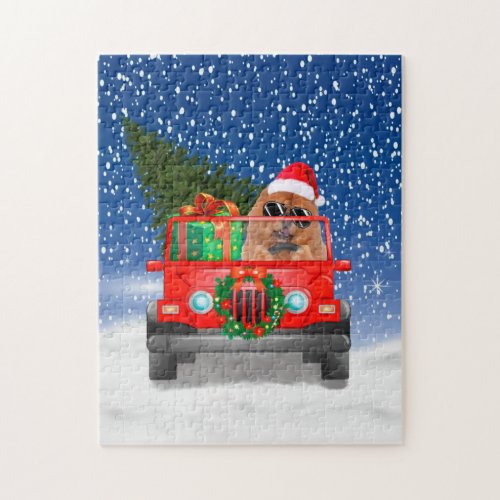 Chow Chow dog with Christmas gifts Jigsaw Puzzle