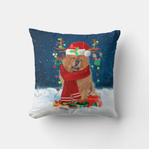 Chow Chow dog with Christmas gifts Throw Pillow