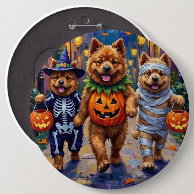 Chow Chow Dogs Trick-or-Treating Halloween Costume Button (Front & Back)