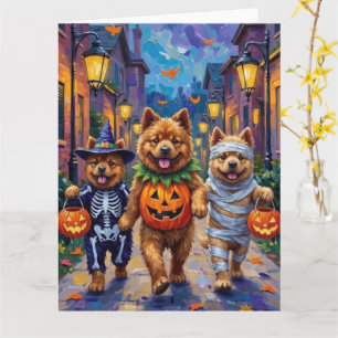 Chow Chow Dogs Trick-or-Treating Halloween Costume Card