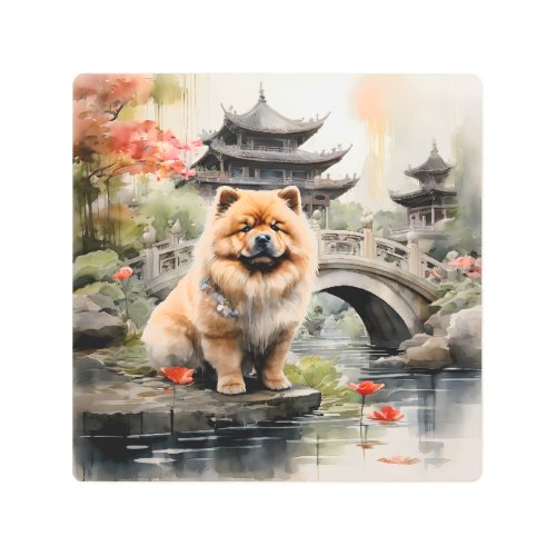 Chow Chow Exploring a Chinese Garden Metal Print