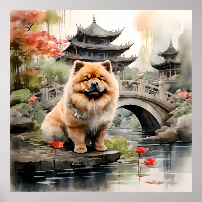 Chow Chow Exploring a Chinese Garden Poster (Front)