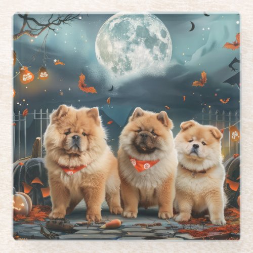 Chow Chow Halloween Spooky Glass Coaster