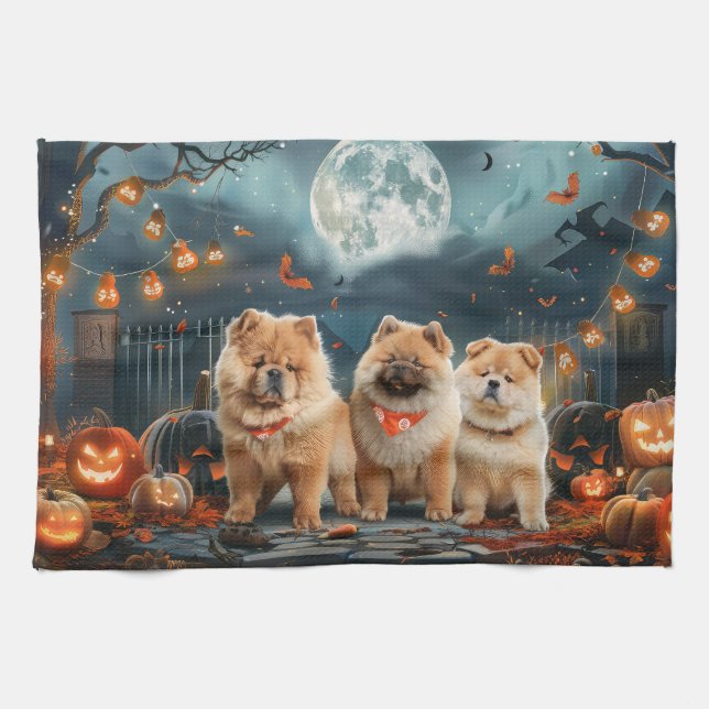 Chow Chow Halloween Spooky Kitchen Towel (Horizontal)