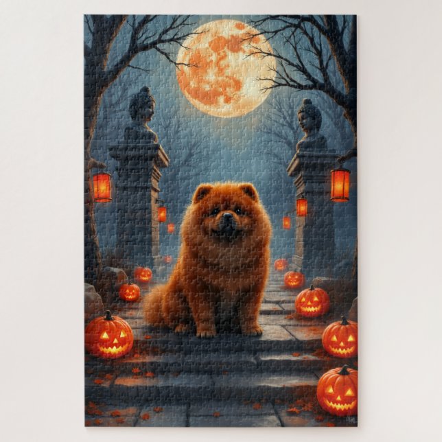 Chow Chow Haunted Temple Halloween Art Jigsaw Puzzle (Vertical)