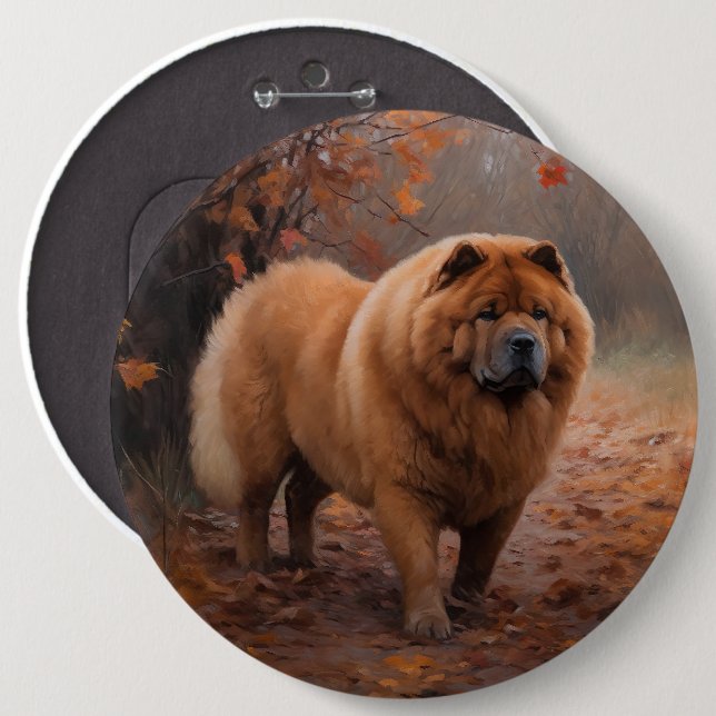 Chow Chow in Autumn Leaves Fall Inspire  Button (Front & Back)