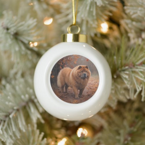Chow Chow in Autumn Leaves Fall Inspire  Ceramic Ball Christmas Ornament