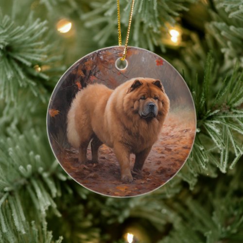 Chow Chow in Autumn Leaves Fall Inspire  Ceramic Ornament