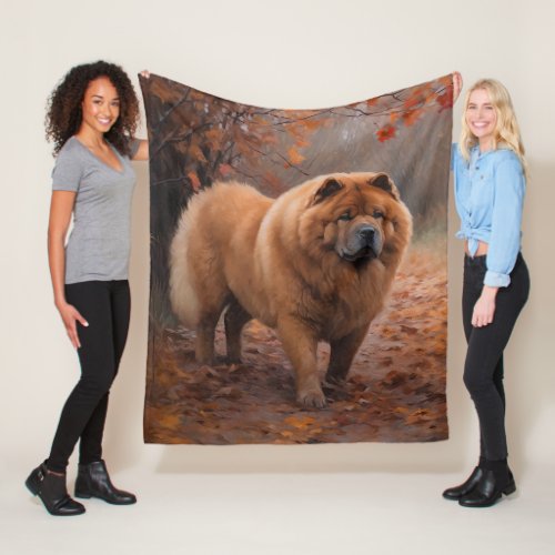 Chow Chow in Autumn Leaves Fall Inspire  Fleece Blanket