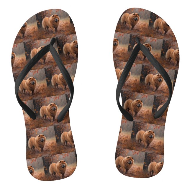 Chow Chow in Autumn Leaves Fall Inspire  Flip Flops (Footbed)