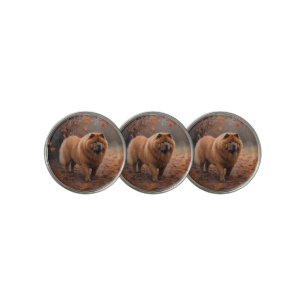 Chow Chow in Autumn Leaves Fall Inspire  Golf Ball Marker
