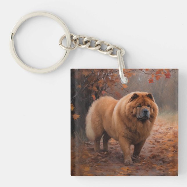 Chow Chow in Autumn Leaves Fall Inspire  Keychain (Front)