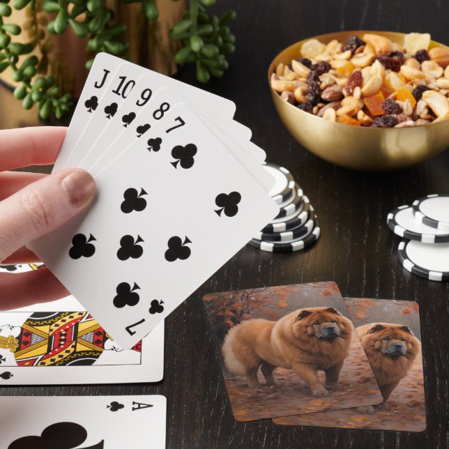 Chow Chow in Autumn Leaves Fall Inspire  Poker Cards (In Situ)