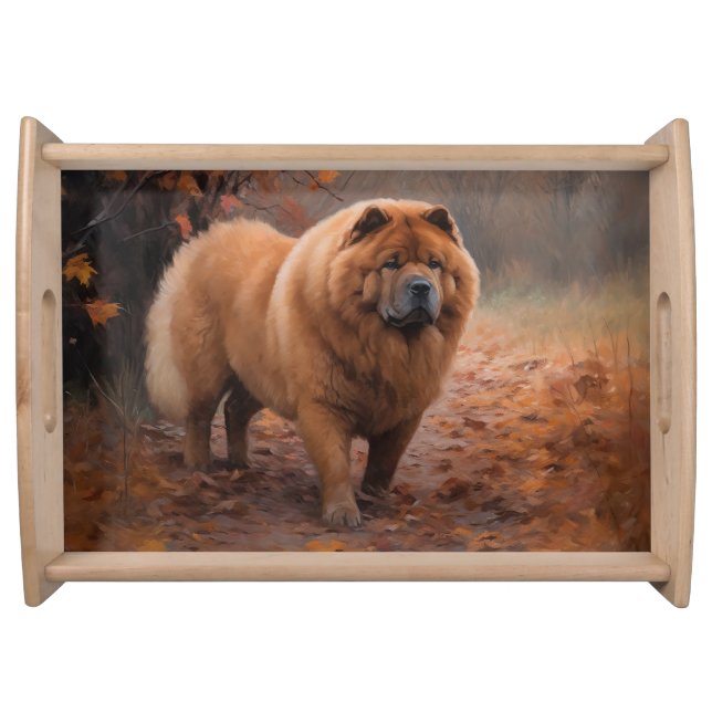 Chow Chow in Autumn Leaves Fall Inspire  Serving Tray (Front)