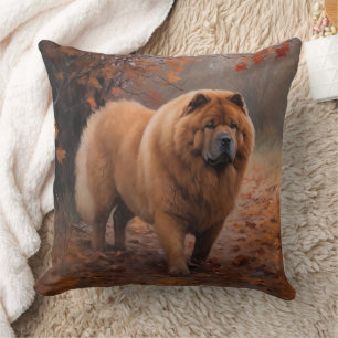 Chow Chow in Autumn Leaves Fall Inspire Throw Pillow