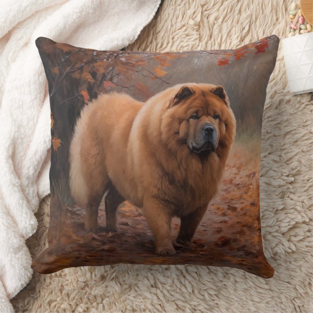Chow Chow in Autumn Leaves Fall Inspire  Throw Pillow (Blanket)