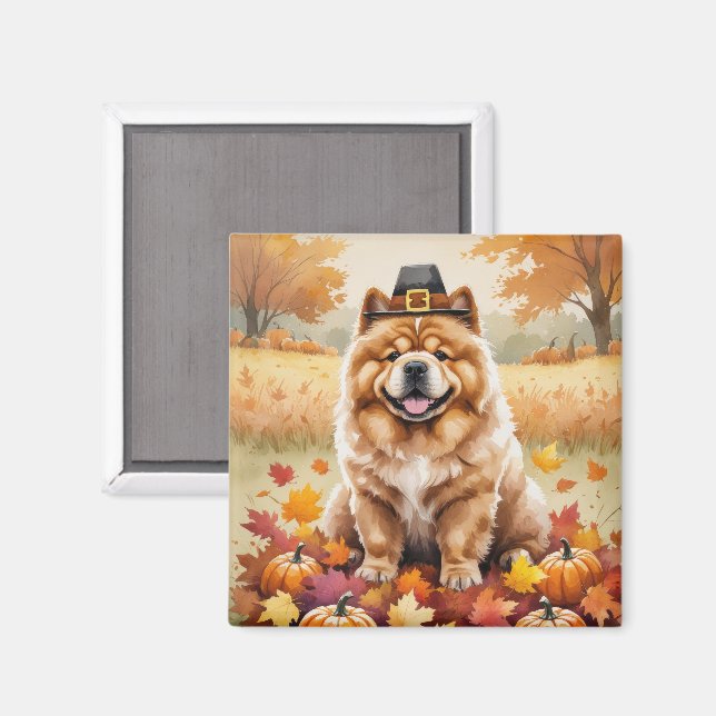 Chow Chow In Autumn Leaves Thanksgiving Art Magnet (Front/Back)