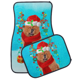 Chow Chow in snow with Christmas gifts Car Floor Mat