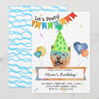 Chow Chow Lets Pawty Dog Birthday Party Invitation